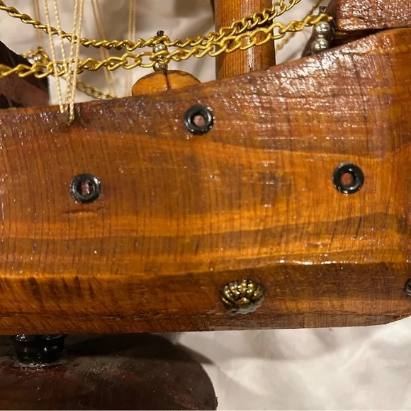 Vintage Sailboat Huge Handmade Multi Fabric Sail Boat Wooden Wood